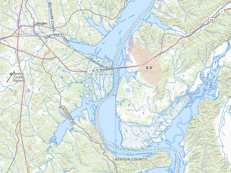 Radar-estimated hail-size map of the storm over New Johnsonville, TN
