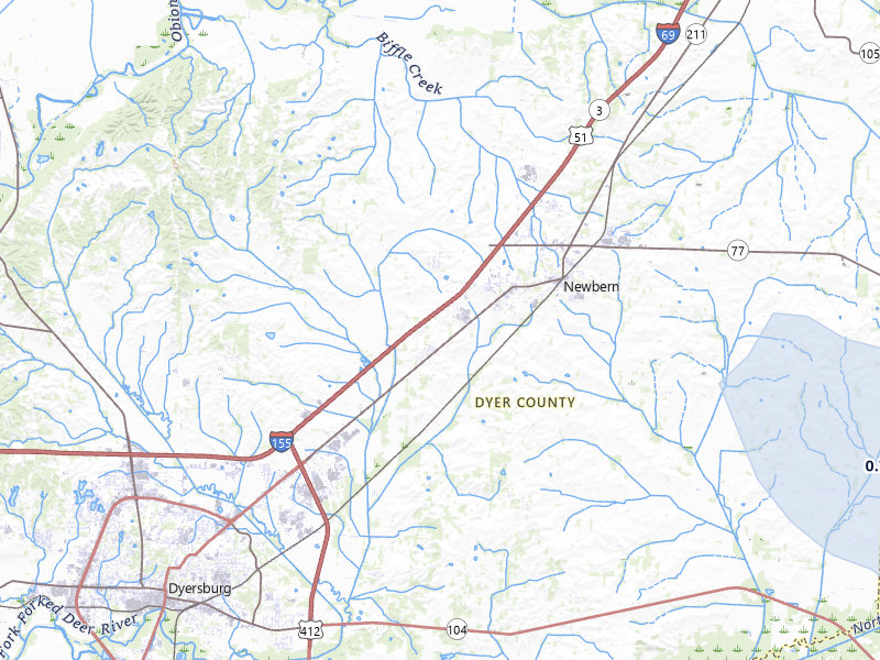 NEXRAD radar-signature map of the hail storm over Newbern, TN on Jul 9, 2026