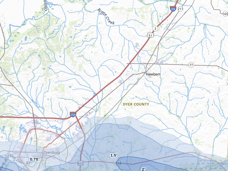 NEXRAD radar-signature map of the hail storm over Newbern, TN on Jul 11, 2026