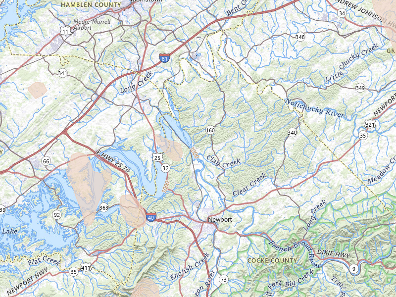Radar-estimated hail-size map of the storm over Newport, TN on Jul 28, 2026