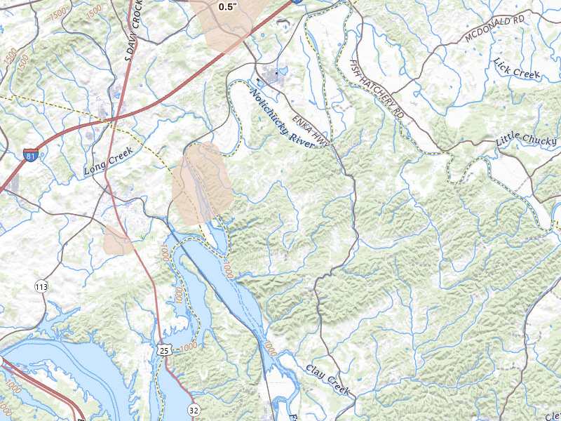 Radar-estimated hail-size map of the storm over Newport, TN