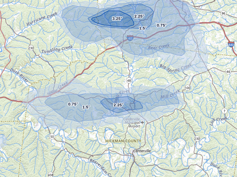 NEXRAD radar-signature map of the hail over Nunnelly, TN