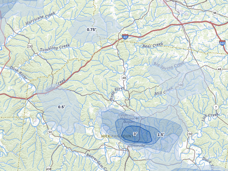 NEXRAD radar-signature map of the hail over Nunnelly, TN