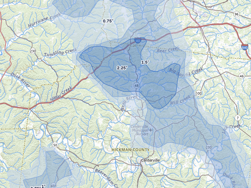 NEXRAD radar-signature map of the hail storm over Nunnelly, TN on Jul 3, 2026