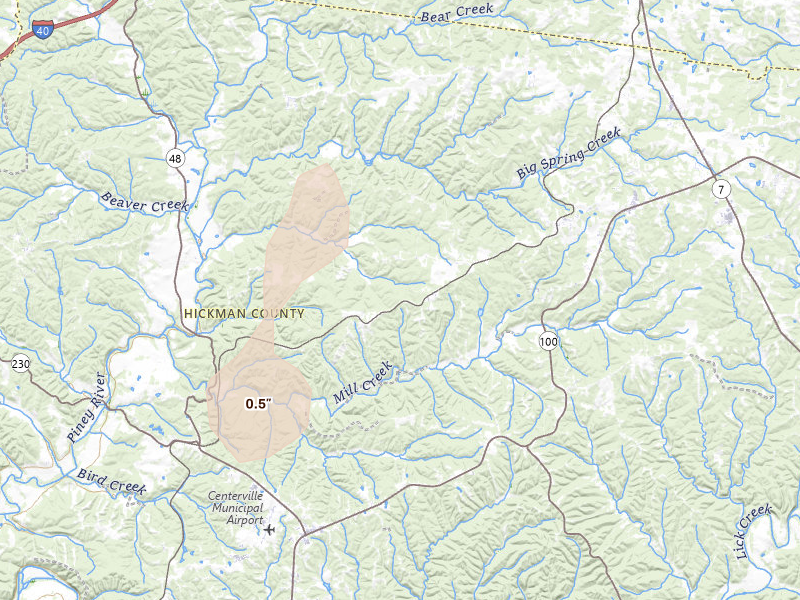 Radar-estimated hail-size map of the storm over Nunnelly, TN