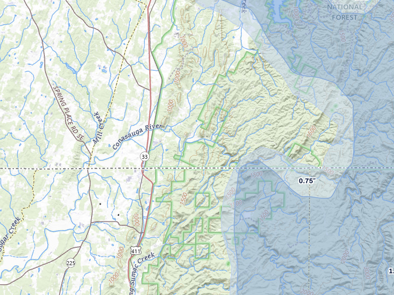 NEXRAD radar-signature map of the hail over Old Fort, TN