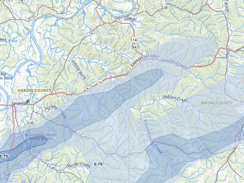NEXRAD radar-signature map of the hail over Olivehill, TN