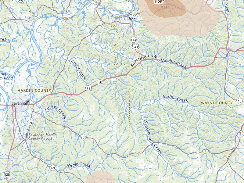 Radar-estimated hail-size map of the storm over Olivehill, TN on Jun 1, 2026