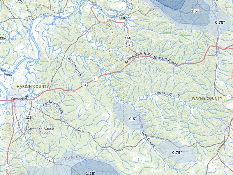 NEXRAD radar-signature map of the hail storm over Olivehill, TN on Jun 1, 2026