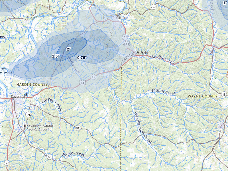 NEXRAD radar-signature map of the hail over Olivehill, TN
