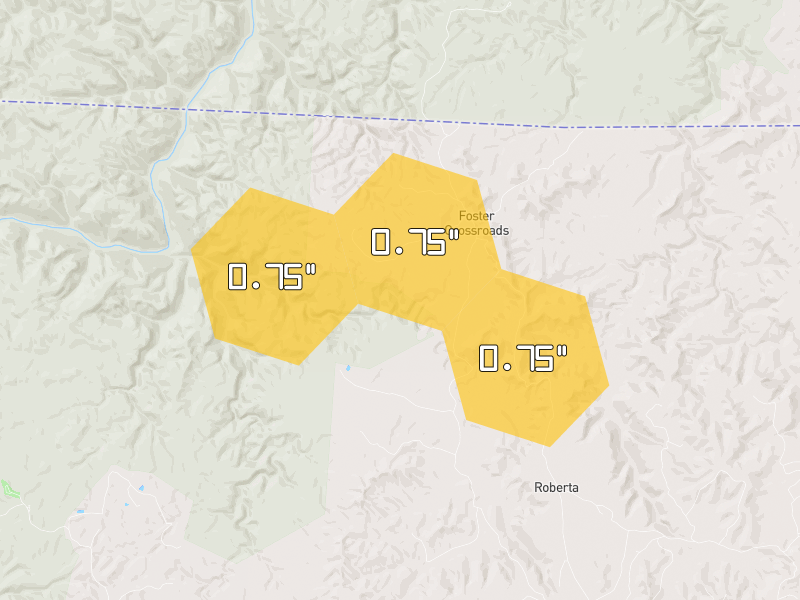 Hail map of Oneida, TN on Jul 13, 2026, hail up to 0.75"