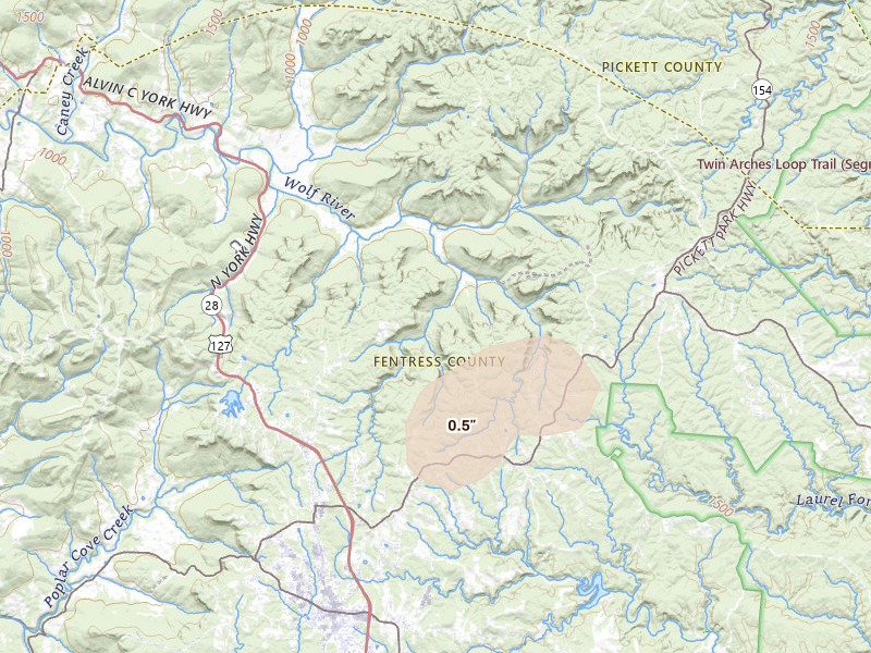 Radar-estimated hail-size map of the storm over Pall Mall, TN