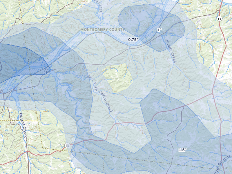 NEXRAD radar-signature map of the hail over Palmyra, TN