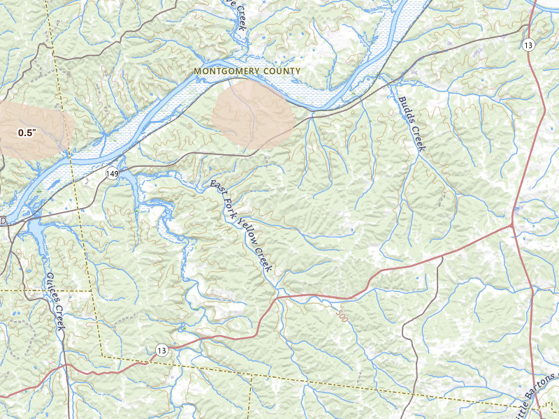 Radar-estimated hail-size map of the storm over Palmyra, TN on Jun 9, 2026