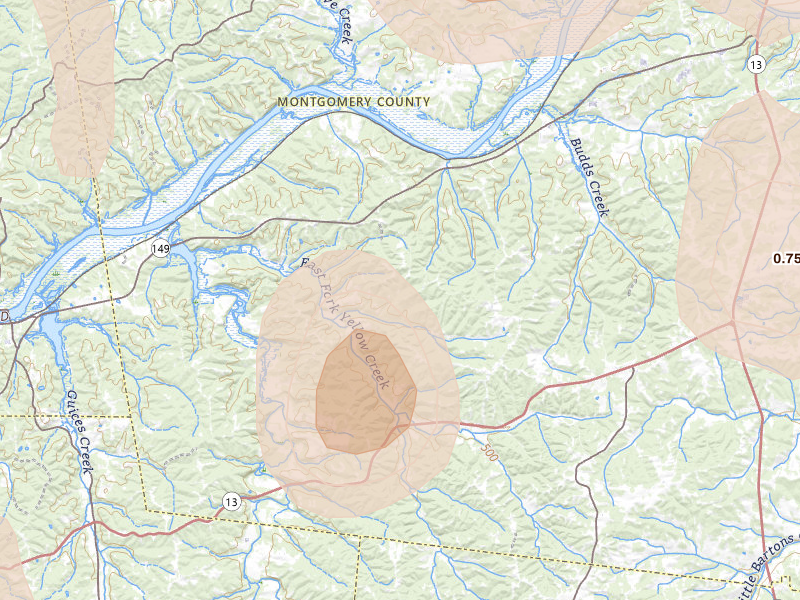 Radar-estimated hail-size map of the storm over Palmyra, TN on Jul 2, 2026