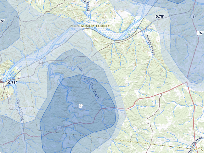 NEXRAD radar-signature map of the hail over Palmyra, TN