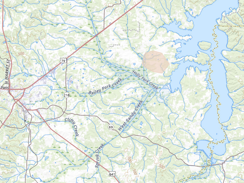 Radar-estimated hail-size map of the storm over Paris, TN on Aug 8, 2026