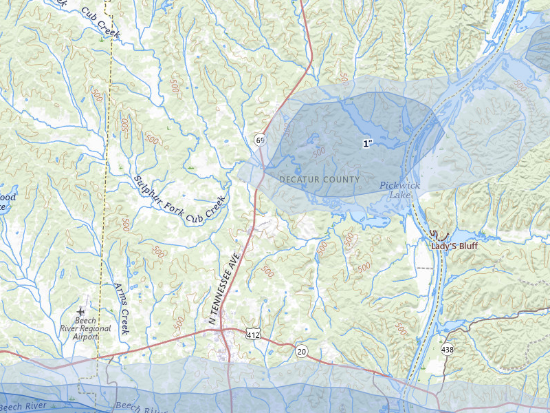 NEXRAD radar-signature map of the hail over Parsons, TN