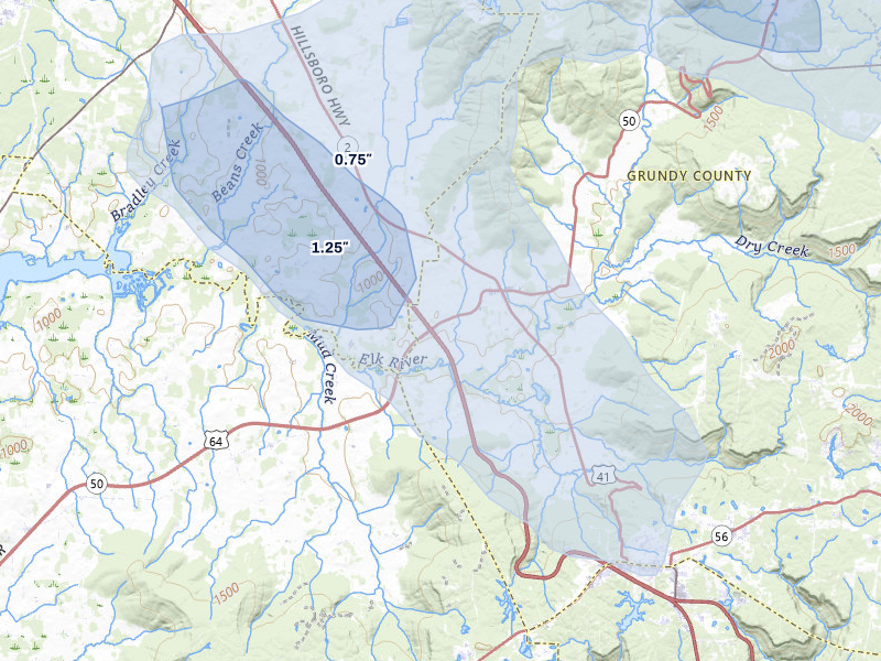 NEXRAD radar-signature map of the hail storm over Pelham, TN on Aug 17, 2026