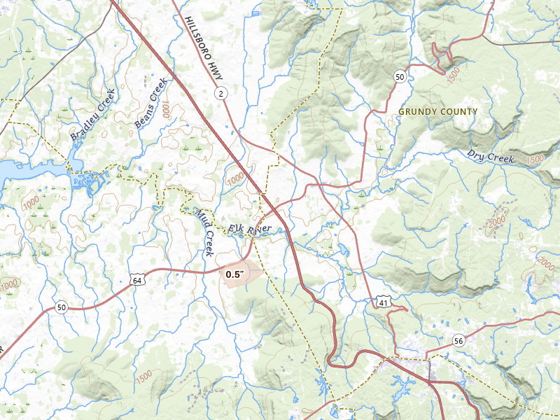 Radar-estimated hail-size map of the storm over Pelham, TN on Aug 20, 2026