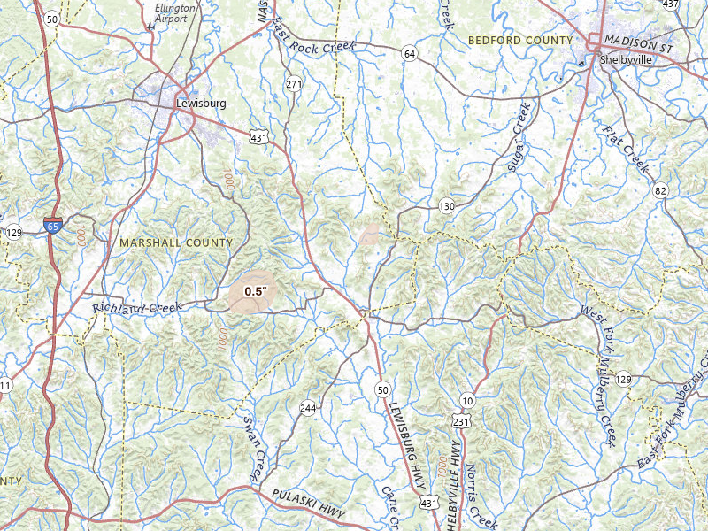 Radar-estimated hail-size map of the storm over Petersburg, TN