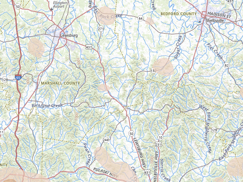 Radar-estimated hail-size map of the storm over Petersburg, TN on Jul 3, 2026