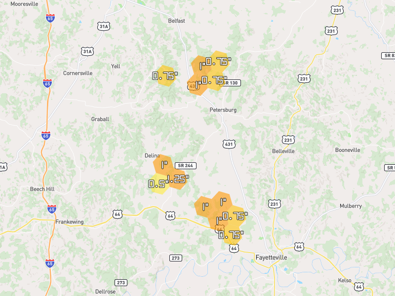 Hail map of Petersburg, TN on Jul 3, 2026, hail up to 1.25"
