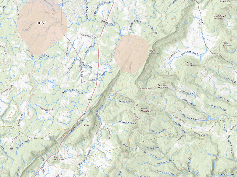 Radar-estimated hail-size map of the storm over Pikeville, TN