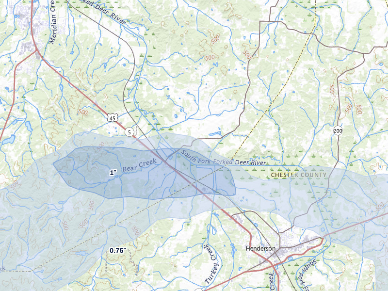NEXRAD radar-signature map of the hail over Pinson, TN
