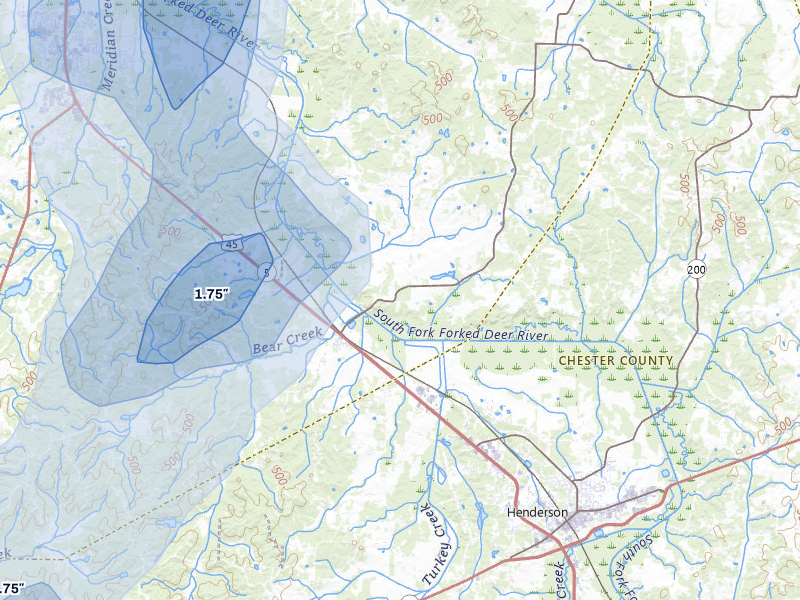 NEXRAD radar-signature map of the hail storm over Pinson, TN on Jul 3, 2026