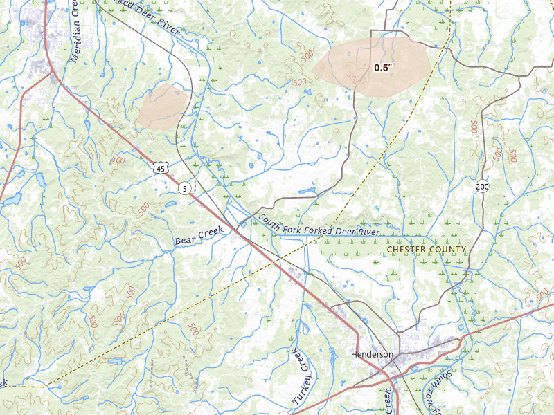 Radar-estimated hail-size map of the storm over Pinson, TN on Jul 5, 2026