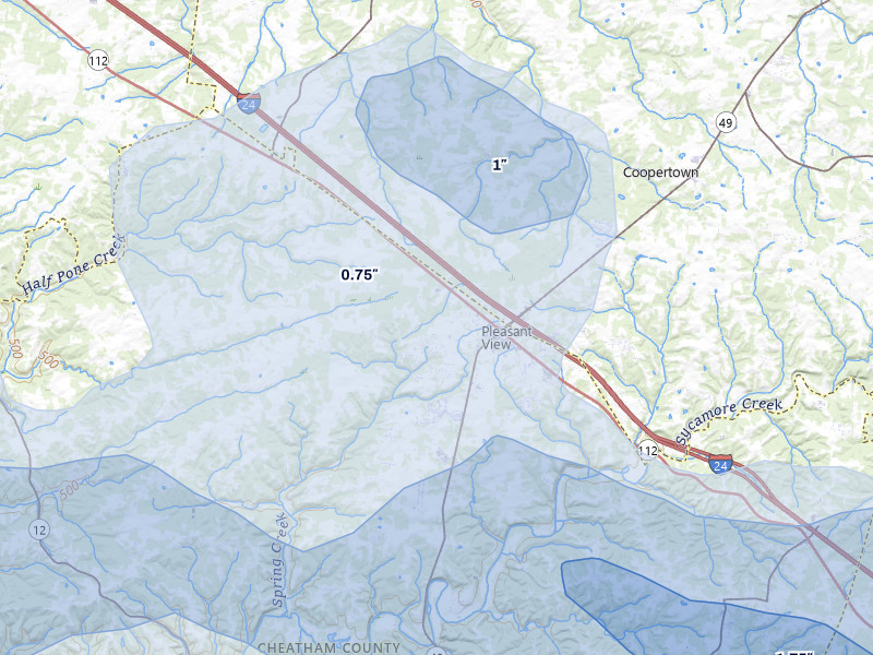 NEXRAD radar-signature map of the hail over Pleasant View, TN
