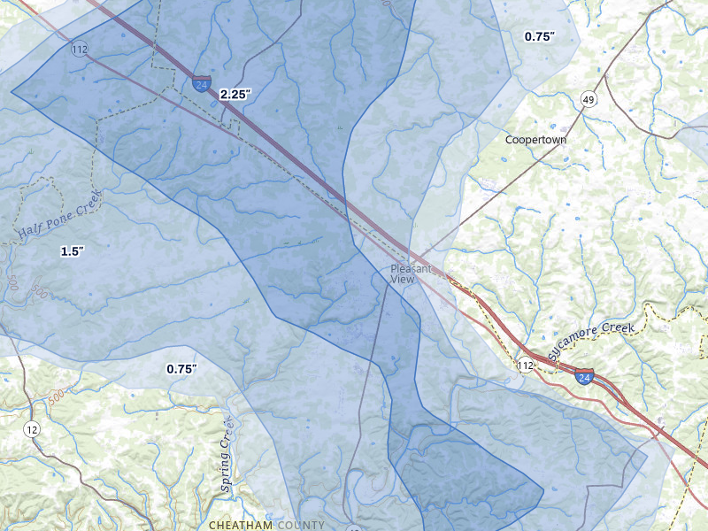 NEXRAD radar-signature map of the hail storm over Pleasant View, TN on Jun 9, 2026