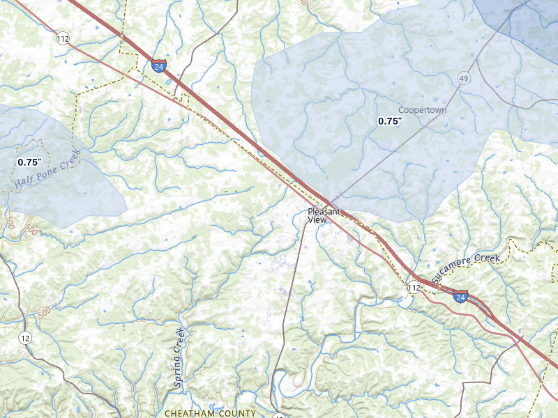 NEXRAD radar-signature map of the hail over Pleasant View, TN