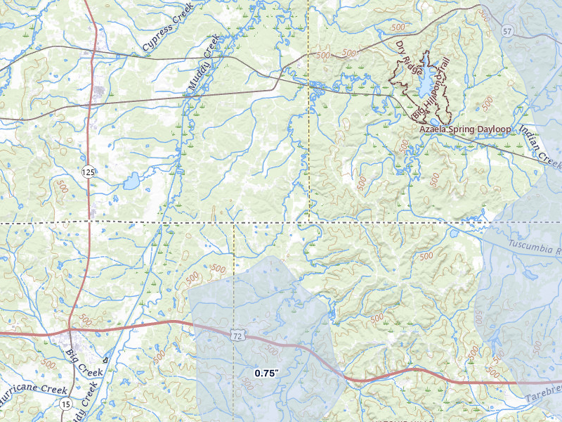 NEXRAD radar-signature map of the hail storm over Pocahontas, TN on Jul 1, 2026