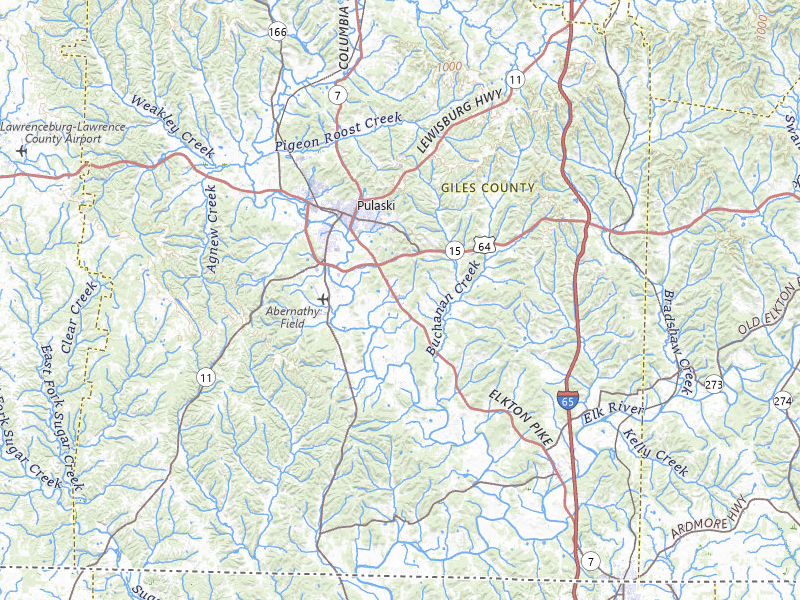Radar-estimated hail-size map of the storm over Pulaski, TN on Mar 15, 2026