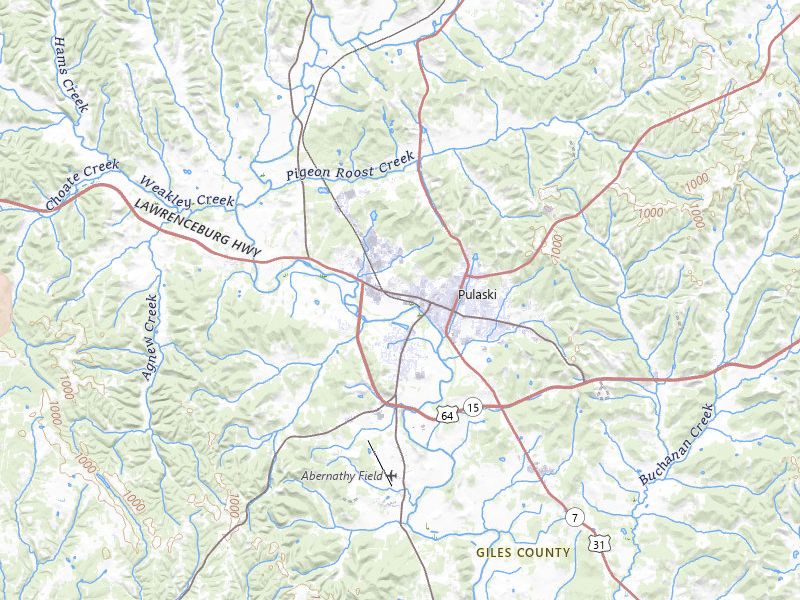 Radar-estimated hail-size map of the storm over Pulaski, TN on Jul 9, 2026