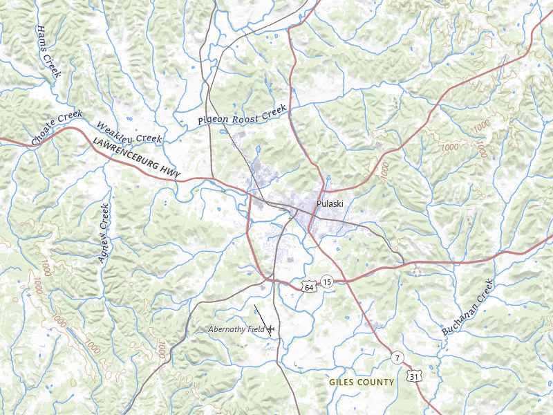 Radar-estimated hail-size map of the storm over Pulaski, TN on Jul 18, 2026