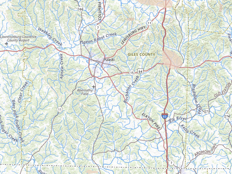 Radar-estimated hail-size map of the storm over Pulaski, TN on Aug 17, 2026