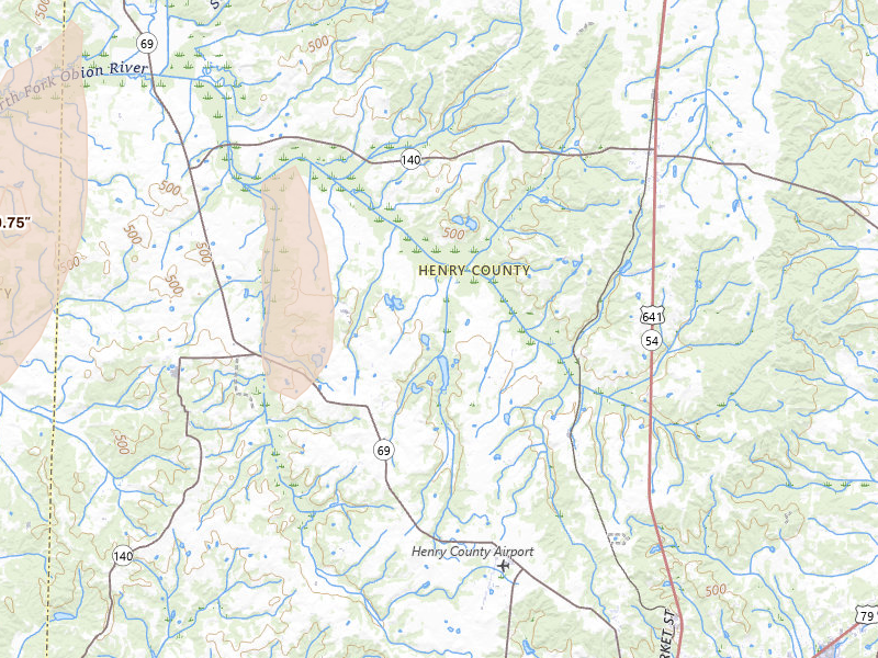 Radar-estimated hail-size map of the storm over Puryear, TN on Mar 15, 2026