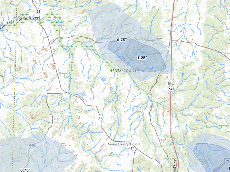NEXRAD radar-signature map of the hail storm over Puryear, TN on Jun 9, 2026