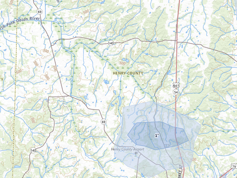 NEXRAD radar-signature map of the hail over Puryear, TN
