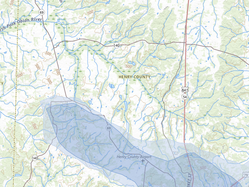 NEXRAD radar-signature map of the hail storm over Puryear, TN on Jul 3, 2026