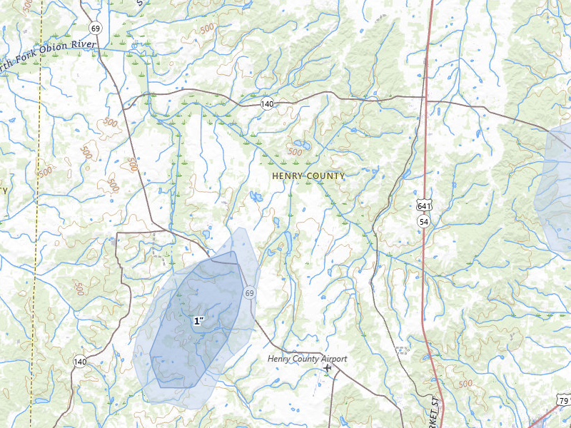 NEXRAD radar-signature map of the hail storm over Puryear, TN on Jul 9, 2026