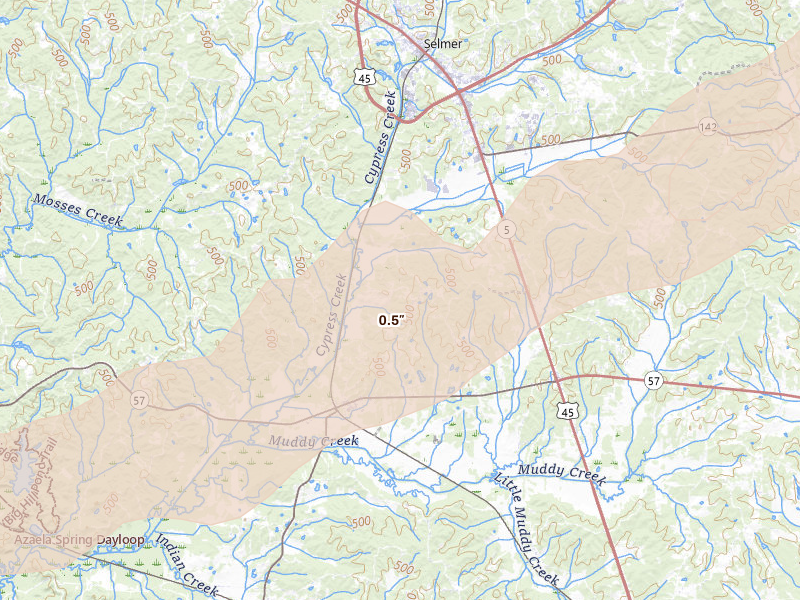 Radar-estimated hail-size map of the storm over Ramer, TN