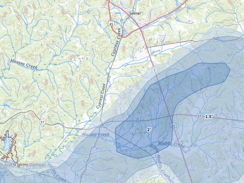 NEXRAD radar-signature map of the hail over Ramer, TN