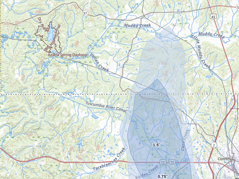 NEXRAD radar-signature map of the hail storm over Ramer, TN on Aug 9, 2026