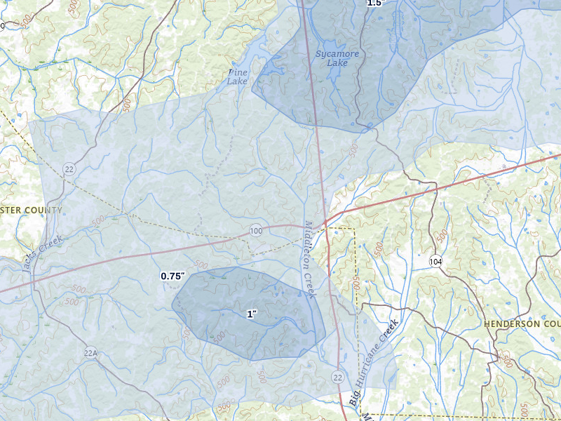 NEXRAD radar-signature map of the hail over Reagan, TN