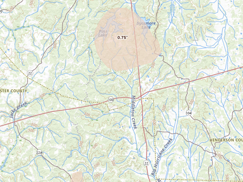 Radar-estimated hail-size map of the storm over Reagan, TN on Jul 3, 2026