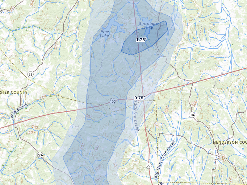 NEXRAD radar-signature map of the hail storm over Reagan, TN on Jul 3, 2026